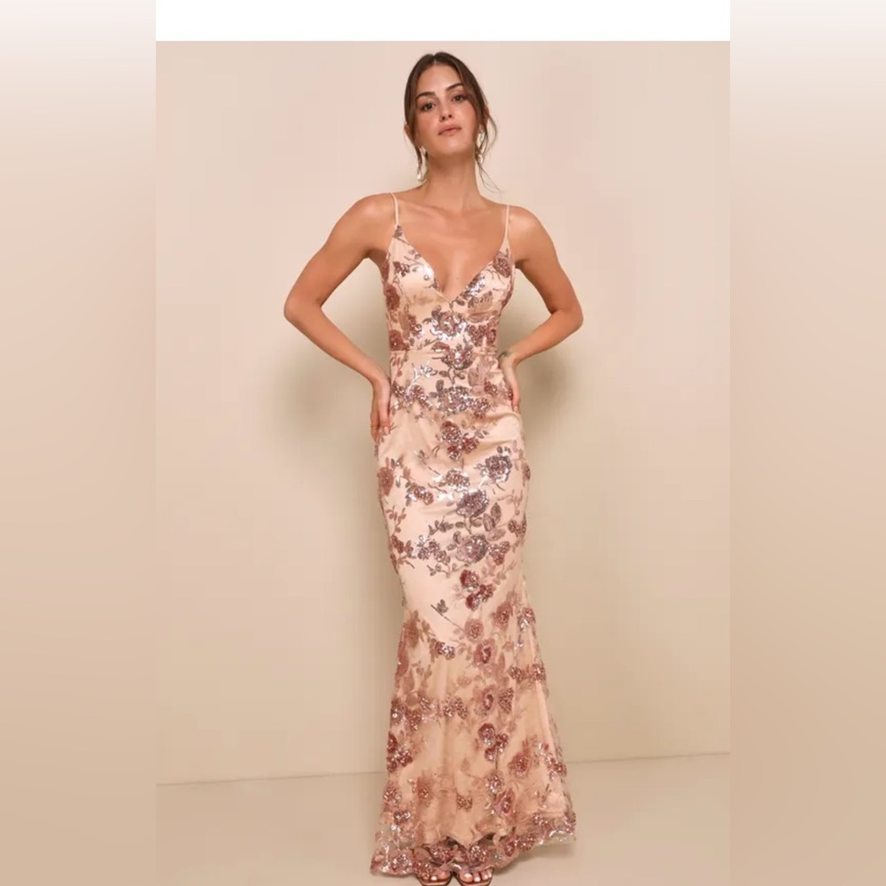 Shine language rose gold sequin mermaid maxi dress